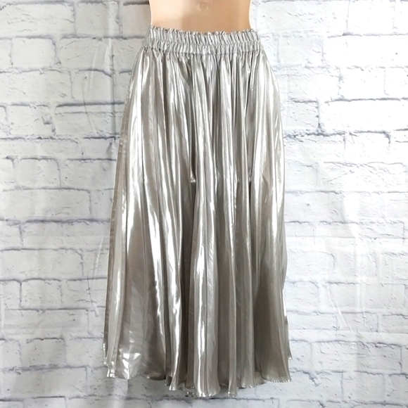 H&M Skirt Silver Pleated Elastic Waist Sz 8 - Picture 3 of 4